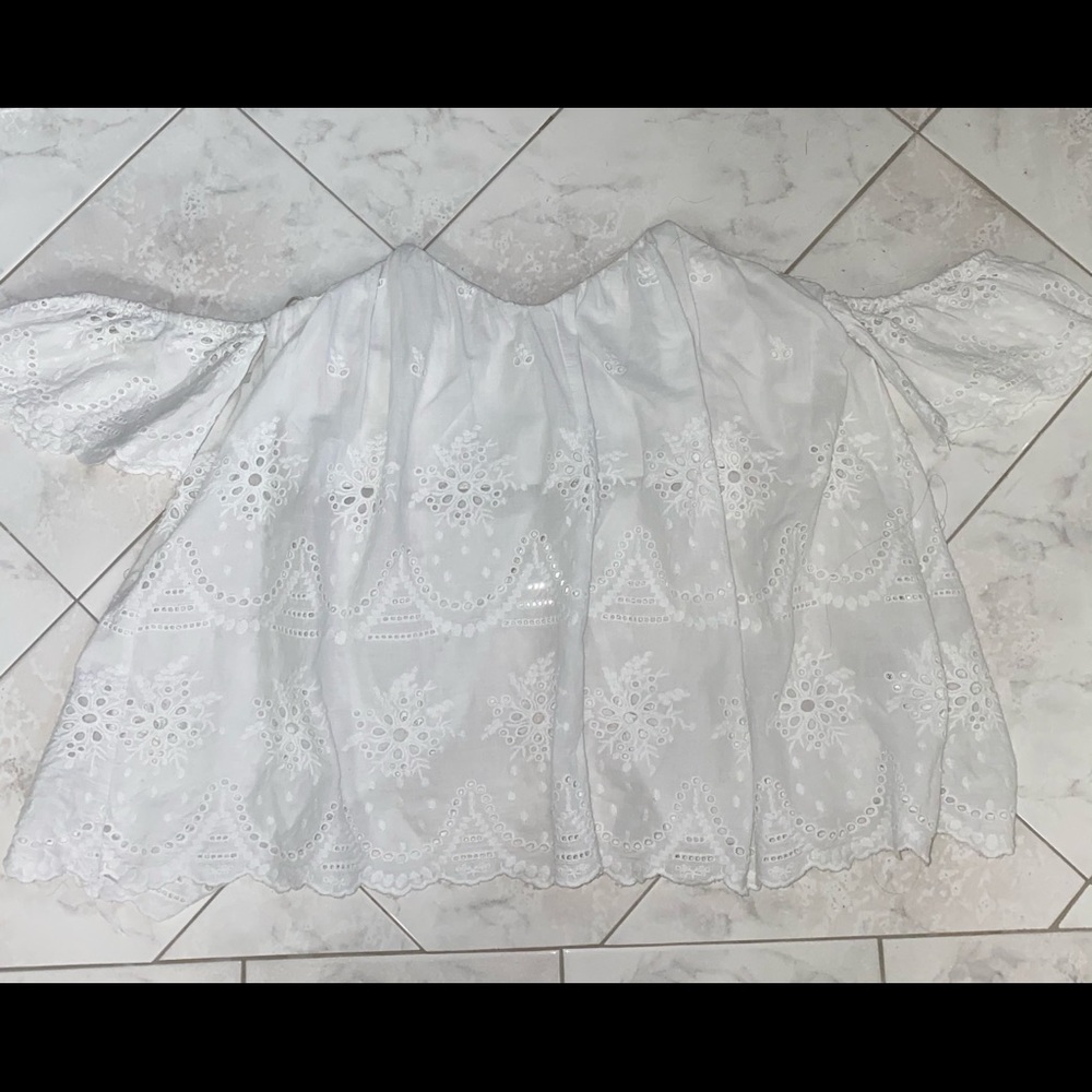 White Strapless Eyelet Detached Sleeve Top
